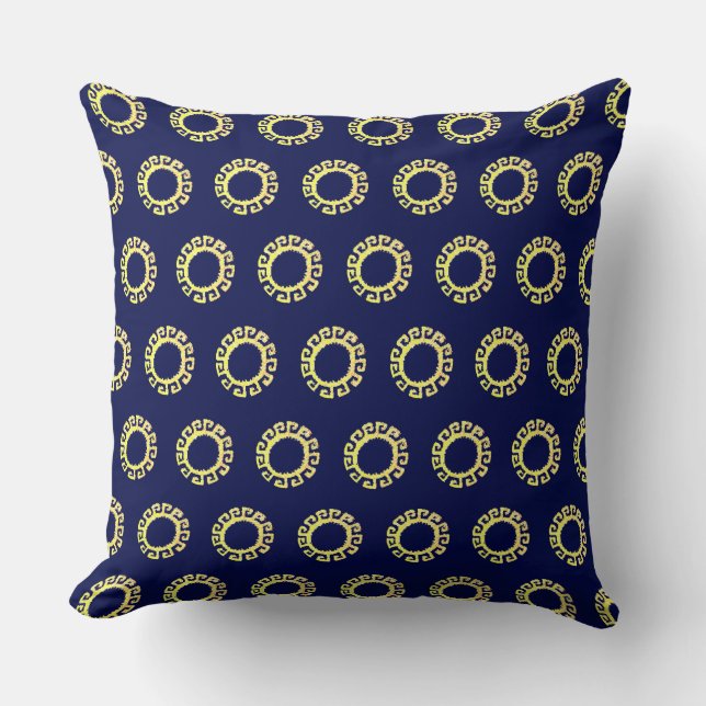 Beautiful  Yellow Inca Sun on Navy Blue Throw Pillow (Front)