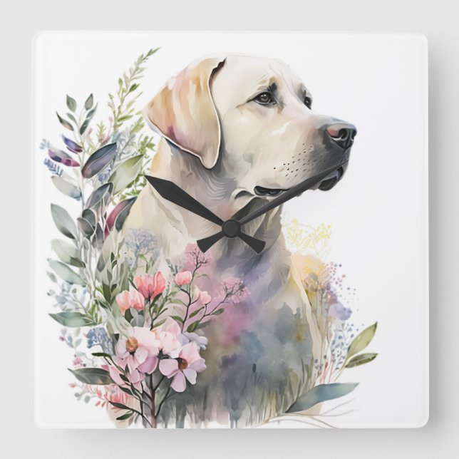 BEAUTIFUL YELLOW LABRADOR RETRIEVER DOG SQUARE WALL CLOCK (Front)