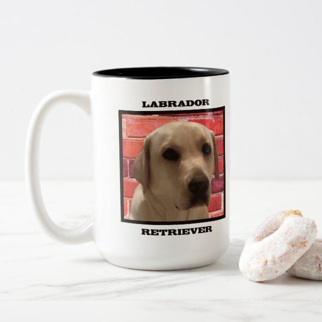Beautiful Yellow Labrador Retriever Dog Two-Tone Coffee Mug (With Donut)