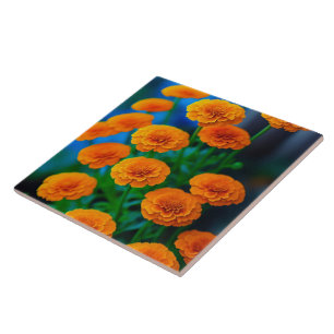 Beautiful Yellow Marigold Flowers Ceramic Tile
