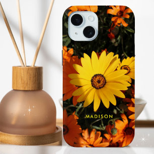 Beautiful Yellow Orange Flowers Personalized Name iPhone 15 Case