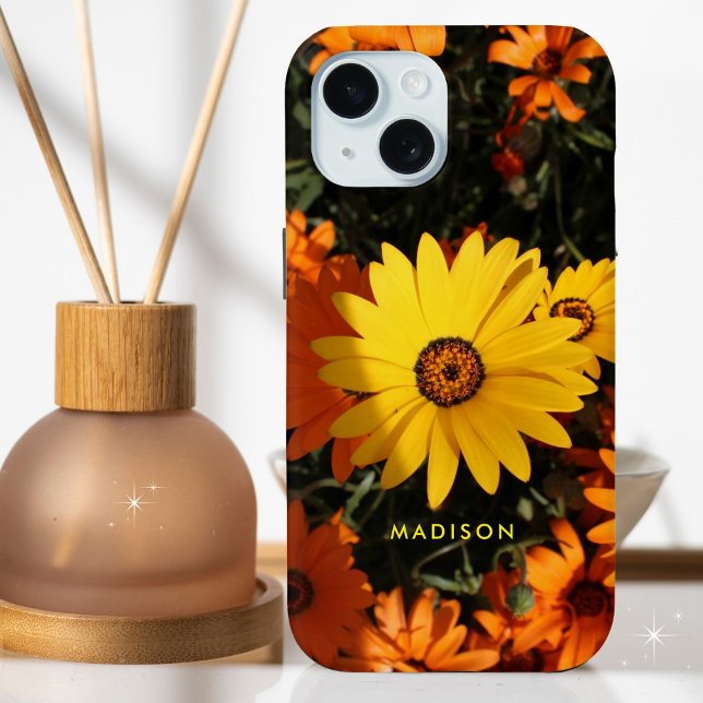 Beautiful Yellow Orange Flowers Personalized Name Case-Mate iPhone Case (Available in multiple phone types, iPhone, Android etc. )