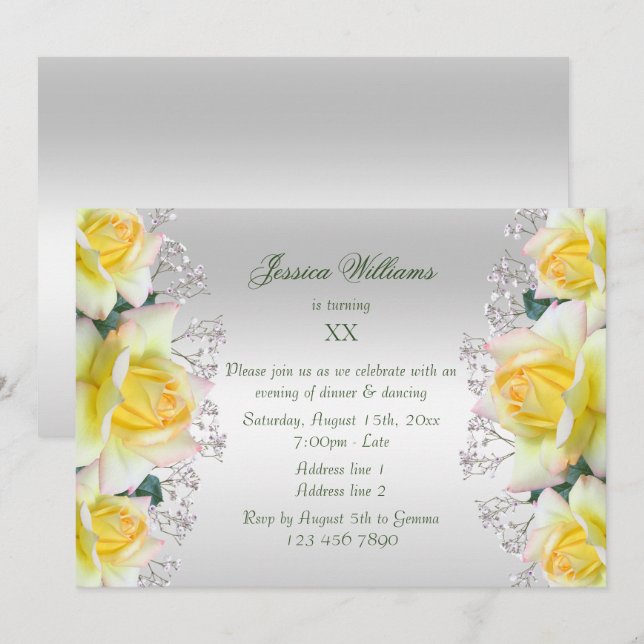 Beautiful Yellow Peace Roses Flowers Birthday Invitation (Front/Back)
