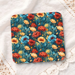 Beautiful Yellow Red Blue Flowers Botanical Print Beverage Coaster