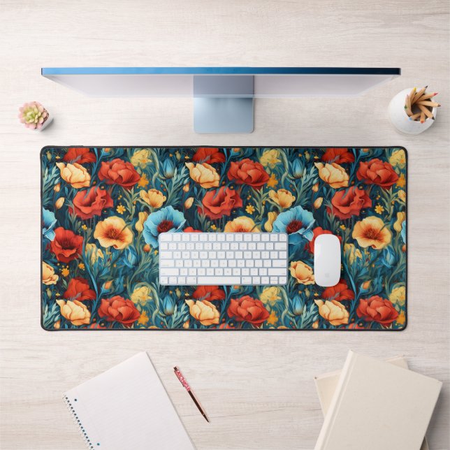 Beautiful Yellow Red Blue Flowers Botanical Print Desk Mat (Office 1)