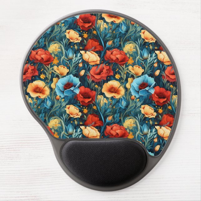 Beautiful Yellow Red Blue Flowers Botanical Print Gel Mouse Pad (Front)
