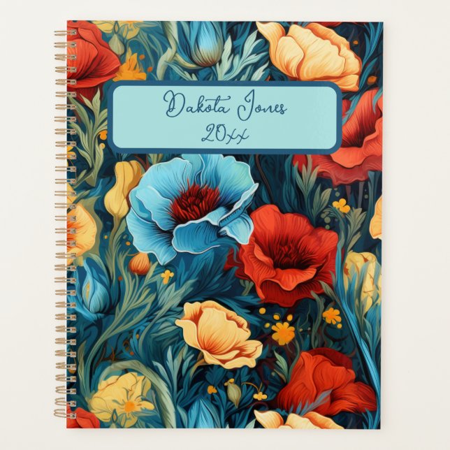 Beautiful Yellow Red Blue Flowers Botanical Print Planner (Front)