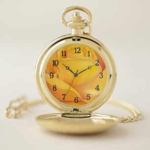Beautiful Yellow Rose Black Numbers Pocket Watch