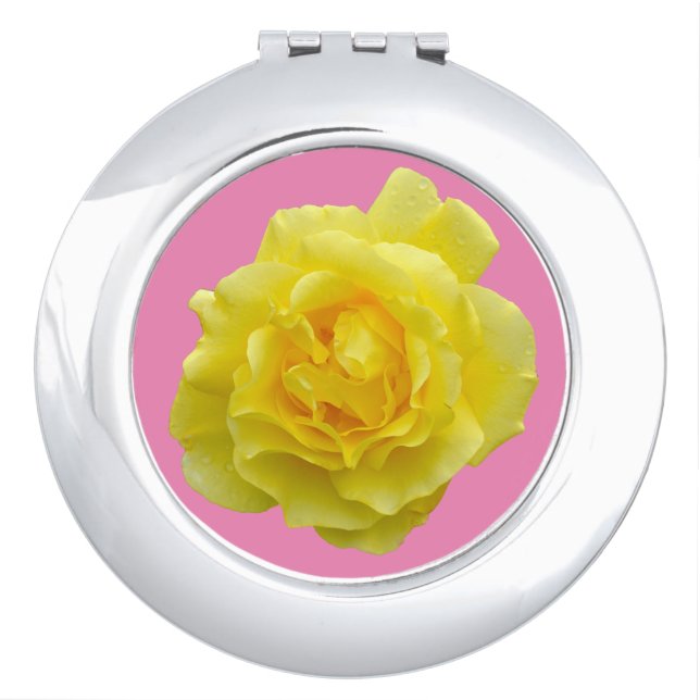 Beautiful yellow rose compact mirror (Front)