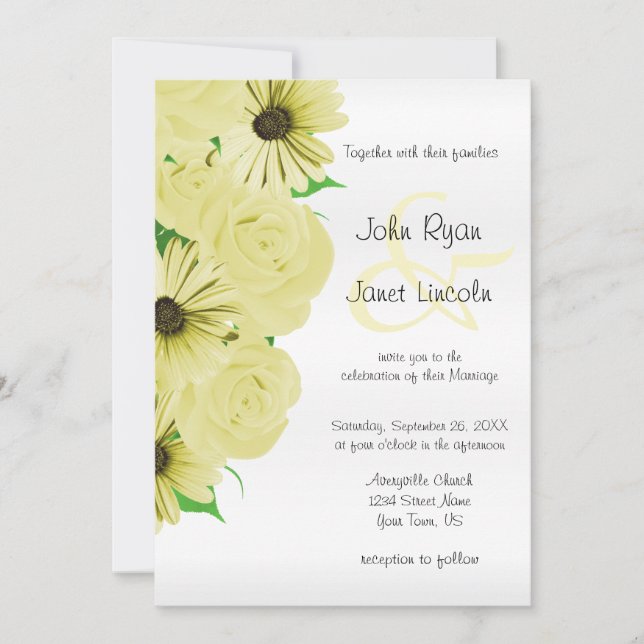 Beautiful Yellow Rose & Daisy Wedding Invitations (Front)