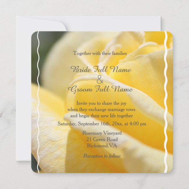 beautiful yellow rose flower picture wedding invitation (Front)