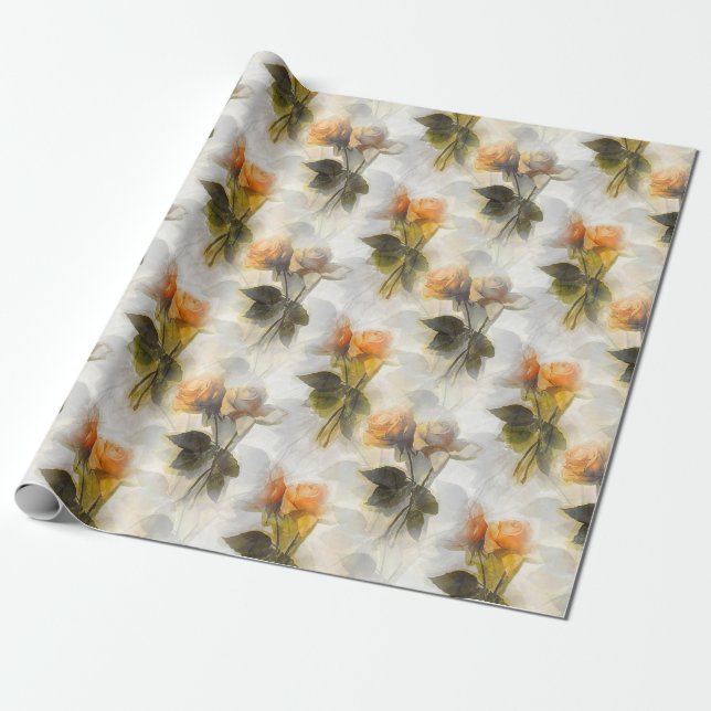 Beautiful Yellow Rose Flowers Pattern Wrapping Paper (Unrolled)