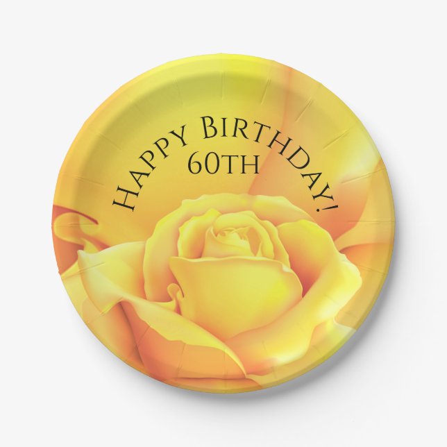Beautiful Yellow Rose Happy Birthday Paper Plates (Front)