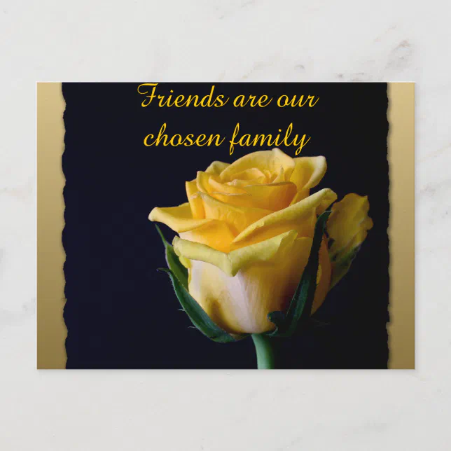 Beautiful Yellow Rose on Black Friendship Postcard | Zazzle