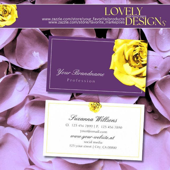 Beautiful Yellow Rose on Purple Simple Outstanding Business Card (Creator Uploaded)