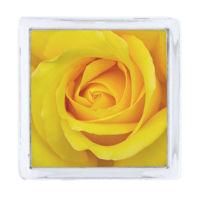 Beautiful Yellow Rose Silver Finish Lapel Pin (Front)