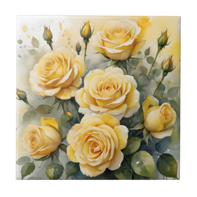 Beautiful Yellow Roses Ceramic Tile (Front)