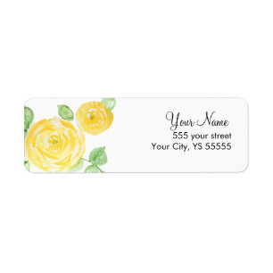 Beautiful Yellow Roses Flower Watercolor Design Label