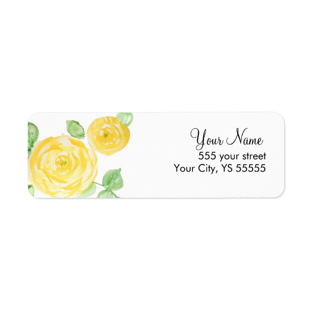 Beautiful Yellow Roses Flower Watercolor Design Label (Front)