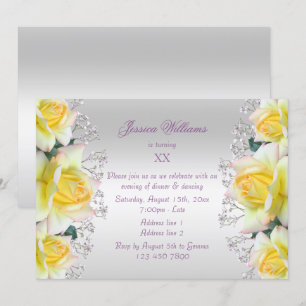 Beautiful Yellow Roses Flowers Birthday Invitation