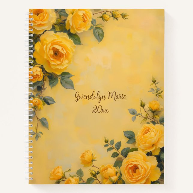 Beautiful Yellow Roses Oil Painting Style Diary or Notebook (Front)