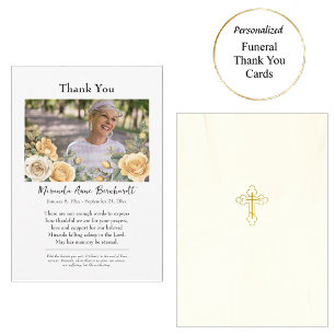 Beautiful Yellow Roses Photo Orthodox Funeral Thank You Card