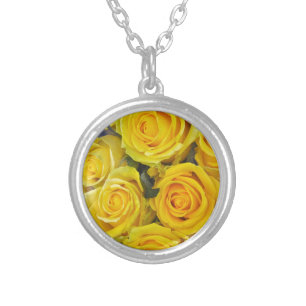 Beautiful yellow roses silver plated necklace