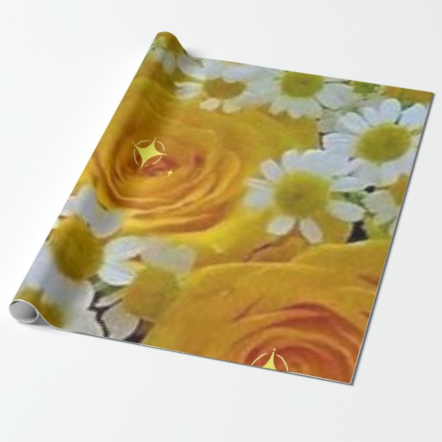 Beautiful Yellow Roses Wrapping Paper (Unrolled)