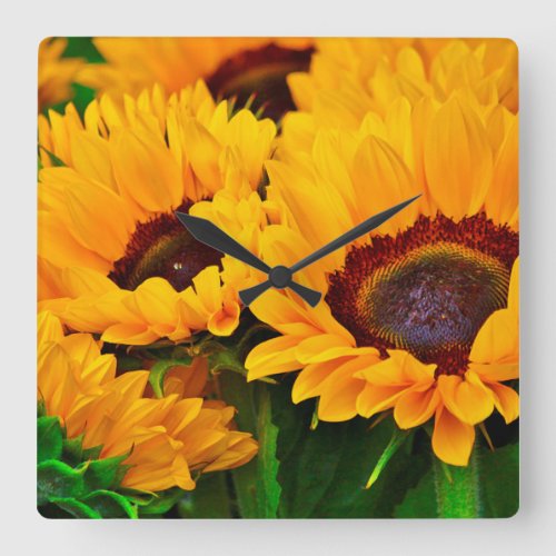 Beautiful Yellow Summer Sunflower Painting  Square Wall Clock