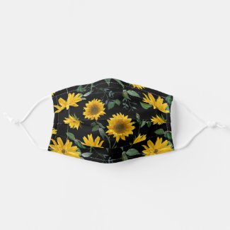 Beautiful Yellow Sunflower Floral Black Adult Cloth Face Mask