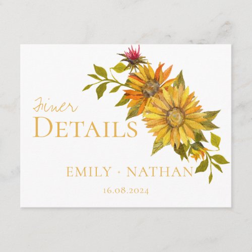 Beautiful Yellow Sunflower Floral Wedding Enclosure Card