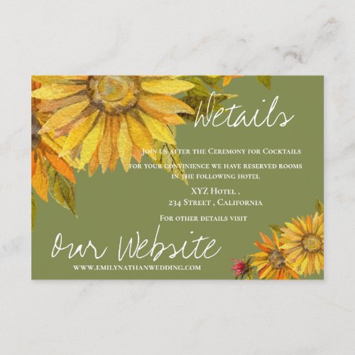 Beautiful Yellow Sunflower Floral Wedding Enclosure Card