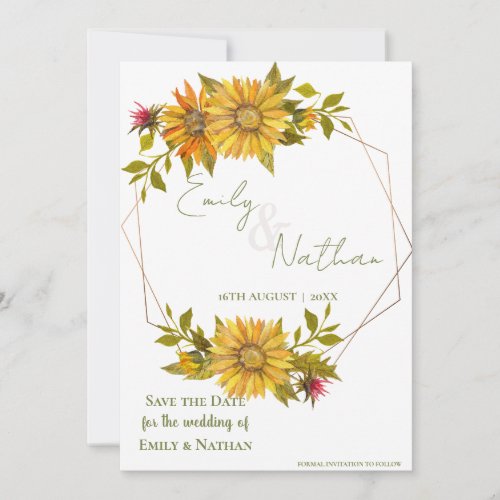 Beautiful Yellow Sunflower Frame Floral Wedding Save The Date