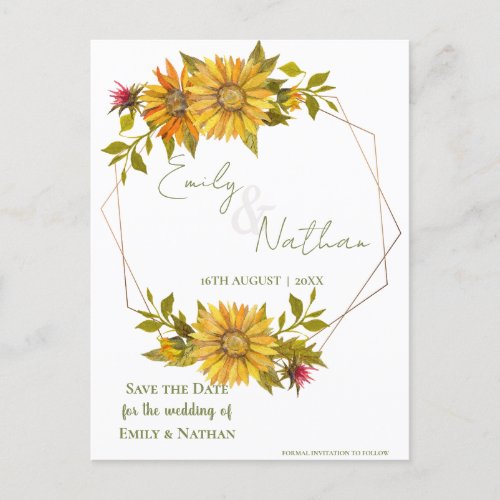 Beautiful Yellow Sunflower Frame Photo Wedding Announcement Postcard