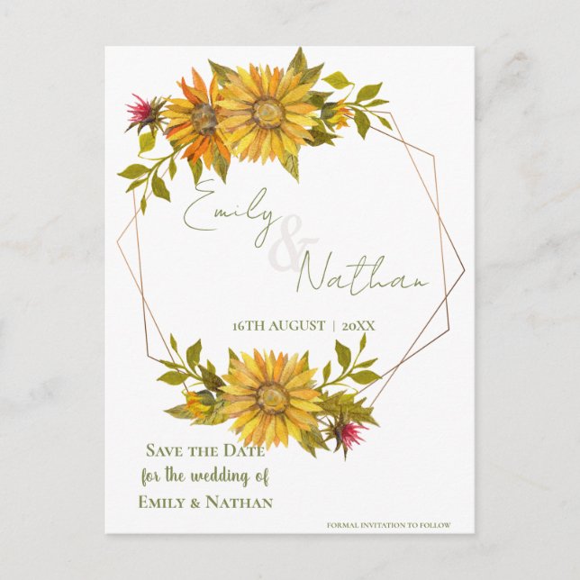 Beautiful Yellow Sunflower Frame Photo Wedding Announcement Postcard (Front)