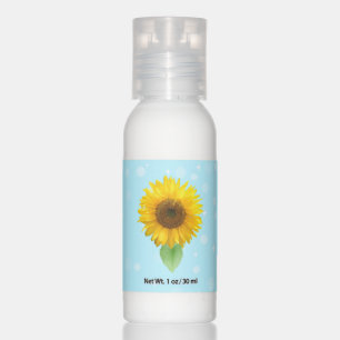 Beautiful yellow sunflower on light blue hand lotion