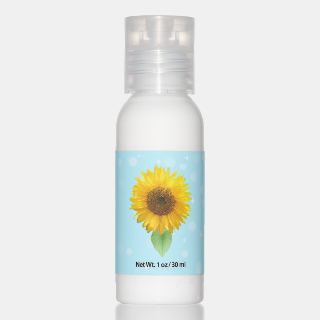 Beautiful yellow sunflower on light blue hand lotion (Front)