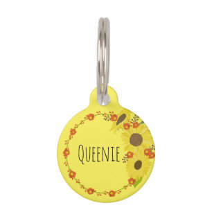 Beautiful Yellow Sunflower Wreathe Pet Name Tag