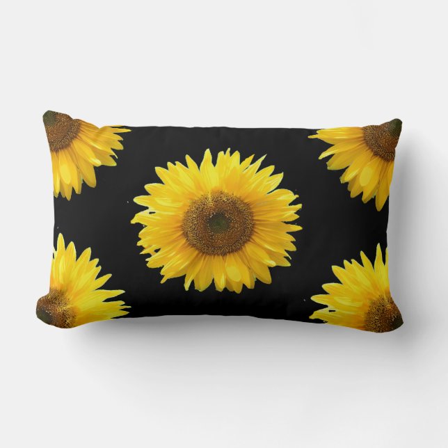 Beautiful Yellow Sunflowers on Black Lumbar Pillow (Front)