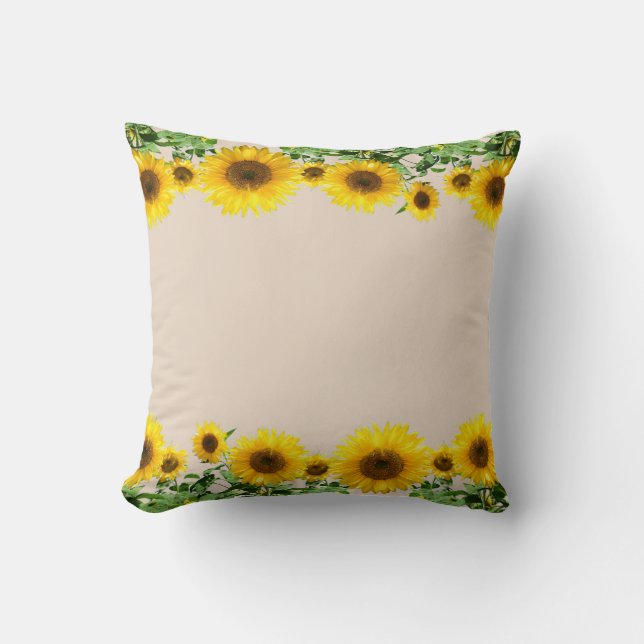 Beautiful Yellow Sunflowers on Light Beige Throw Pillow (Front)
