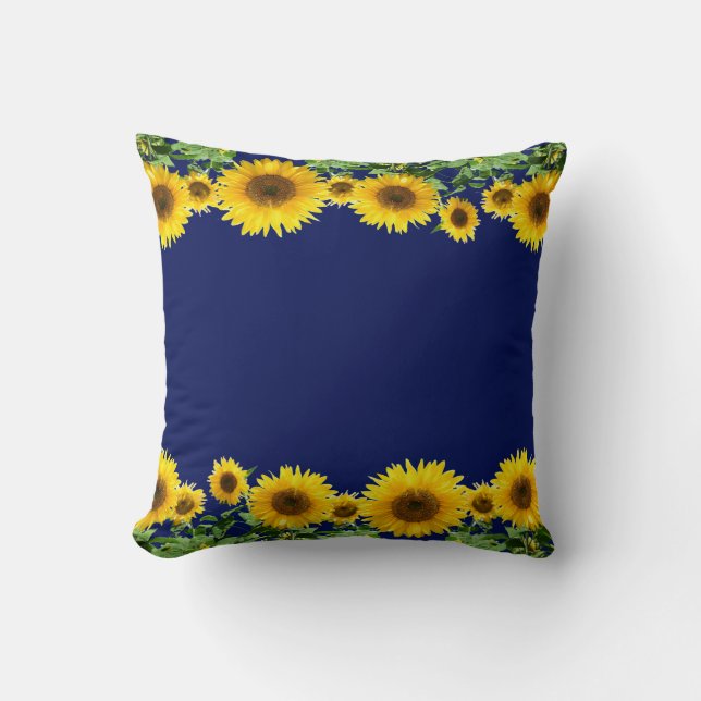 Beautiful Yellow Sunflowers on Navy Blue Throw Pillow (Front)
