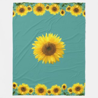 Beautiful Yellow Sunflowers on Teal