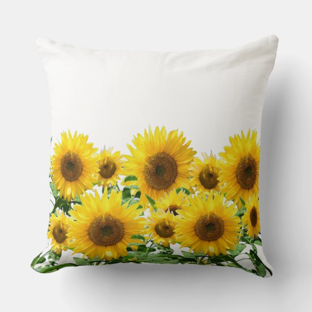 Beautiful Yellow Sunflowers on White  Throw Pillow (Front)