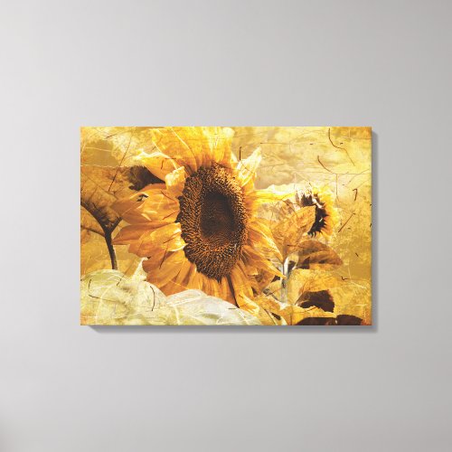 Beautiful Yellow Texture Giant Sunflower Photo Art Canvas Print