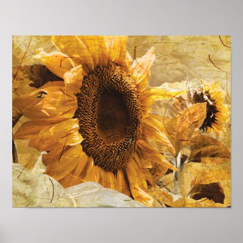 Beautiful Yellow Texture Giant Sunflower Photo Art Poster