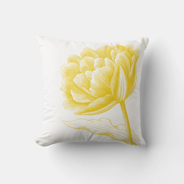Beautiful Yellow Vintage Floral Illustration Throw Pillow (Front)