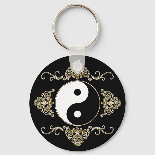 Beautiful Yin Yang Design in Black and Gold Keychain (Front)