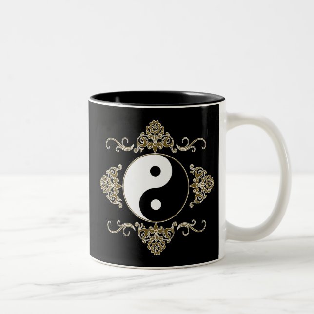 Beautiful Yin Yang Design in Black and Gold Two-Tone Coffee Mug (Right)