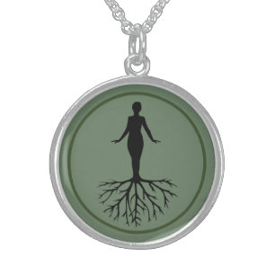 Beautiful Yoga Tree Woman - Green - Omm Sterling Silver Necklace
