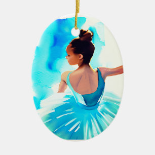 Beautiful Young Ballerina in Blue Ceramic Ornament